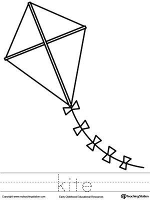 Kite Coloring Page and Word Tracing