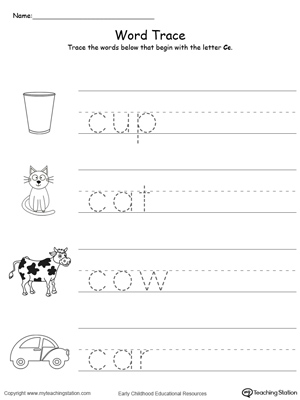 Trace Words That Begin With Letter Sound: C