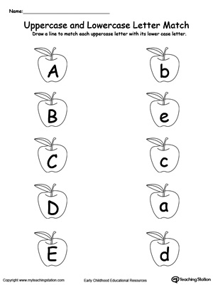 Match uppercase and lowercase letters A through E while in this english literacy printable worksheet. See more worksheets.