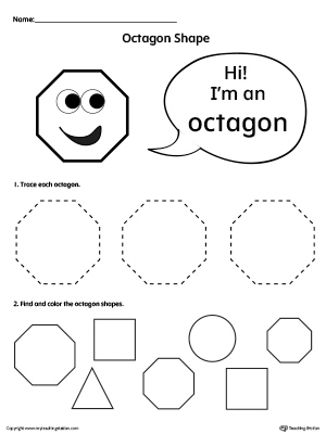 Trace and Color Octagon Shapes worksheet is perfect for introducing the octagon shape to your preschool children.