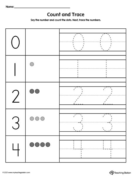 Count and trace the numbers in this pre-k worksheet.