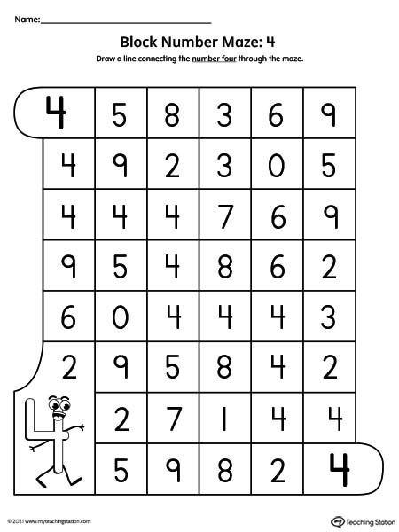 Number maze worksheet for recognizing the number. Follow the number through the maze.