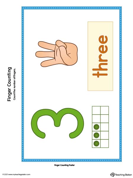 Classroom finger counting printable number cards for preschoolers. Available in color.