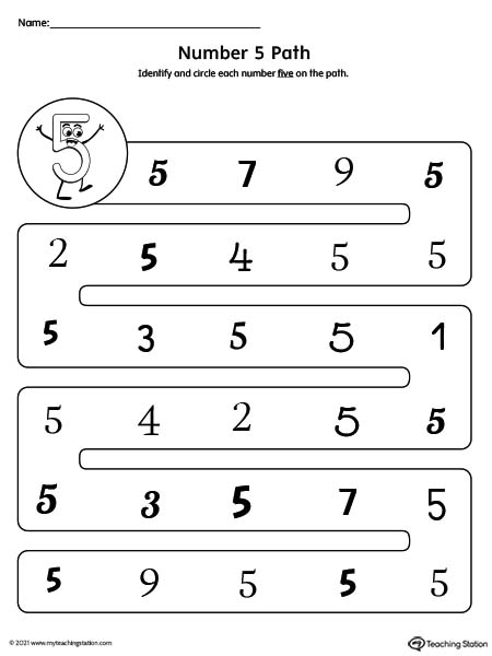 Learn the different forms of the number 5 with this printable worksheet.