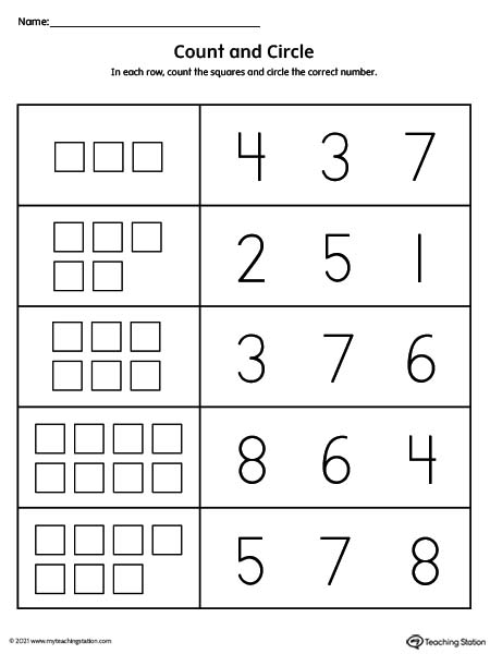 Number counting worksheet. Featuring numbers 1-10.