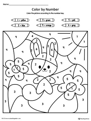 free color by number bunny and flowers myteachingstation com