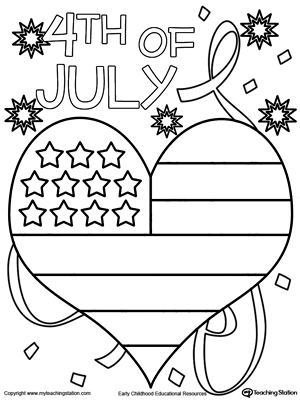 4th of July Heart Flag Coloring Page MyTeachingStationcom