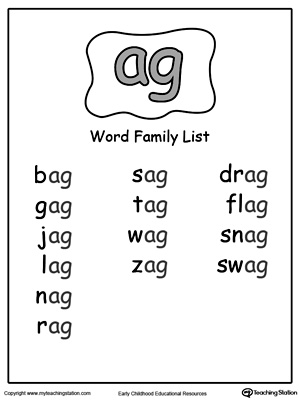 AG Word Family List | MyTeachingStation.com