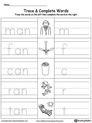 AN Word Family Trace and Write | MyTeachingStation.com
