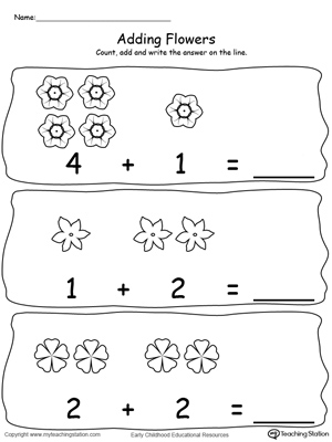 adding numbers with flowers sums to 5 3 4 myteachingstationcom