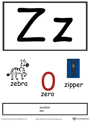 Letter Z Alphabet Flash Cards for Preschoolers | MyTeachingStation.com