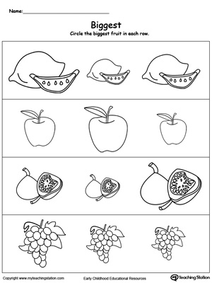 Biggest Worksheet: Identify the Biggest Fruit | MyTeachingStation.com
