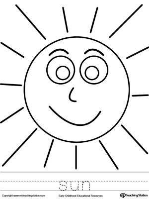 Sun Coloring Page and Word Tracing | MyTeachingStation.com