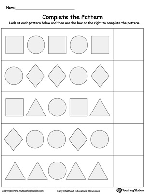 Preschool Patterns Printable Worksheets | MyTeachingStation.com