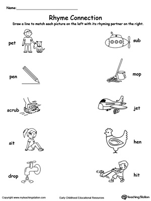 Connect Rhyming Pictures With Words Ending In IG, UG, UT, OG or IN