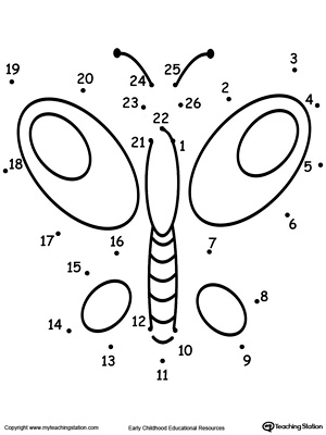 Learning To Count By Connecting The Dots 1 Through 26 Drawing A Butterfly Myteachingstation Com