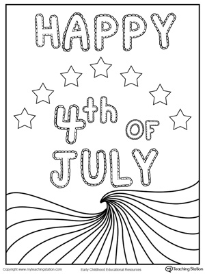Happy 4th of July Wave Flag Coloring Page | MyTeachingStation.com