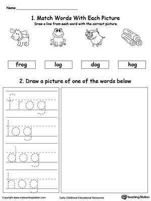 Practice tracing, drawing and recognizing the sounds of the letters OG in this Word Family printable.