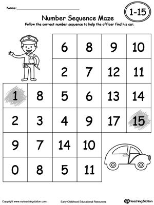 Practice Number Sequence With Number Maze 1-15 | MyTeachingStation.com