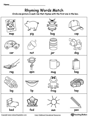 kindergarten rhyming printable worksheets myteachingstationcom