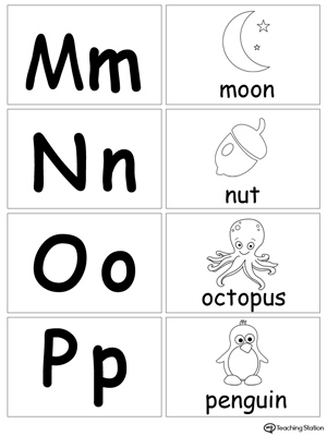 free small printable alphabet flash cards for letters m n o p myteachingstation com