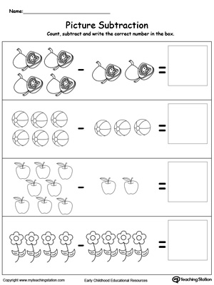 Preschool Subtraction Printable Worksheets | MyTeachingStation.com