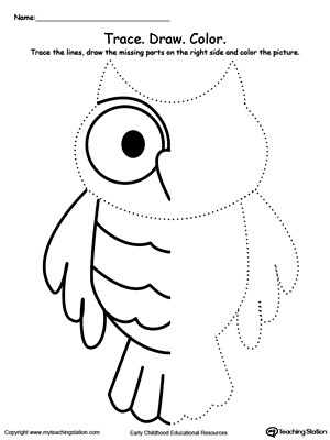 trace and draw missing lines to make an owl myteachingstationcom
