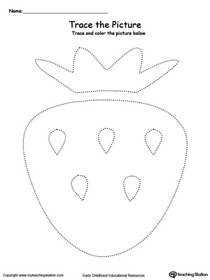 Practice fine motor skills with this strawberry picture tracing printable worksheet.