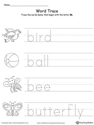 Trace Words That Begin With Letter Sound: B ...