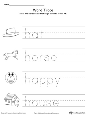 free trace words that begin with letter sound h myteachingstation com