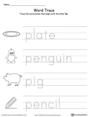Trace Words That Begin With Letter Sound: P | MyTeachingStation.com