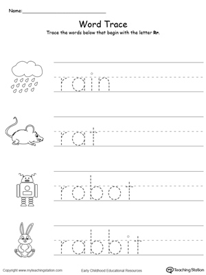trace words that begin with letter sound r myteachingstationcom