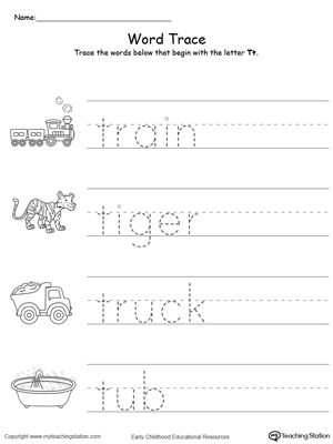 Trace Words That Begin With Letter Sound: T
