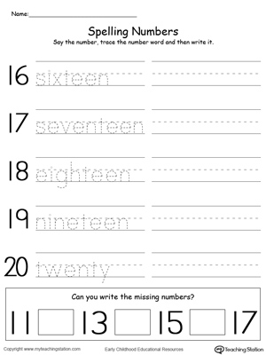 tracing and writing number words 16 20 myteachingstationcom