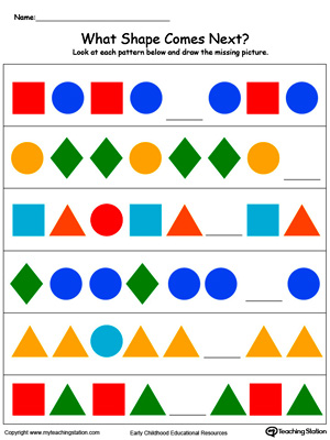 Draw and Color the Missing Shape to Complete the Pattern