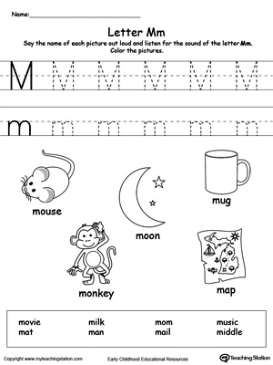 Trace Words That Begin With Letter Sound: M | MyTeachingStation.com