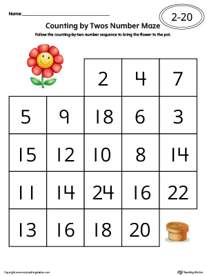 Counting by Twos Number Maze Worksheet in Color | MyTeachingStation.com