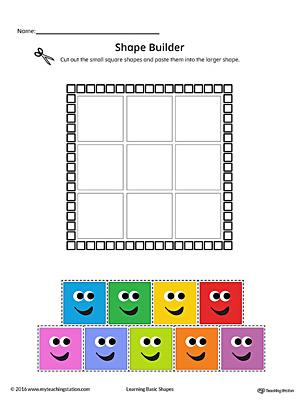 Geometric Shape Builder Worksheet: Square (Color) | MyTeachingStation.com