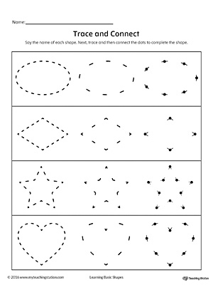 Trace And Connect Dots To Draw Shapes Oval Diamond Star Heart