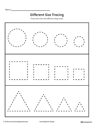 for worksheet free handwriting kindergarten Square, Tracing Circle, Shapes: Different Triangle Size