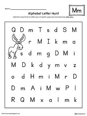 Alphabet Letter Hunt: Letter M Worksheet | MyTeachingStation.com
