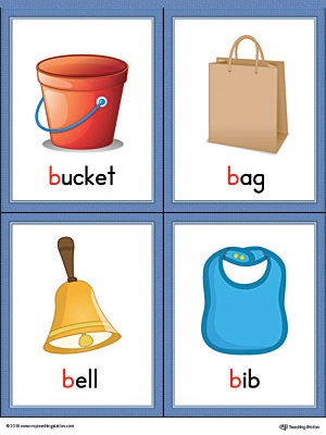 FREE* Letter B Words and Pictures Printable Cards: Bucket, Bag, Bell, Bib  (Color)