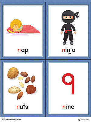 Letter N Words And Pictures Printable Cards Nap Ninja Nuts Nine Color Myteachingstation Com
