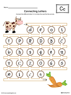 This kindergarten worksheet helps students find and connect letters to practice identifying the different letter C styles.