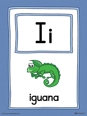 letter i words and pictures printable cards iguana inchworm insect