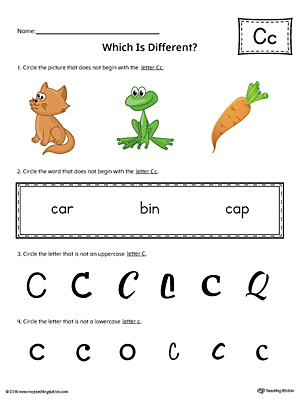 Say and Trace: Letter C Beginning Sound Words Worksheet (Color
