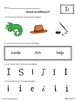 Use the Letter I Which is Different in Color to practice identifying the uppercase and lowercase letter I and it