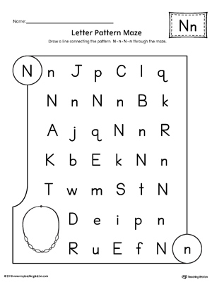 Letter N Pattern Maze Worksheet | MyTeachingStation.com
