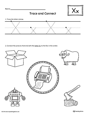 trace letter x and connect pictures worksheet myteachingstation com