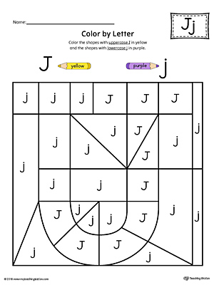 uppercase letter j color by letter worksheet